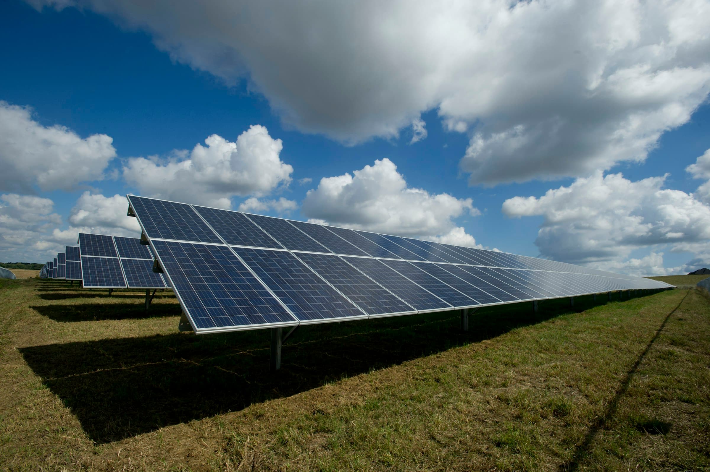 Solar panel array on a commercial rooftop
